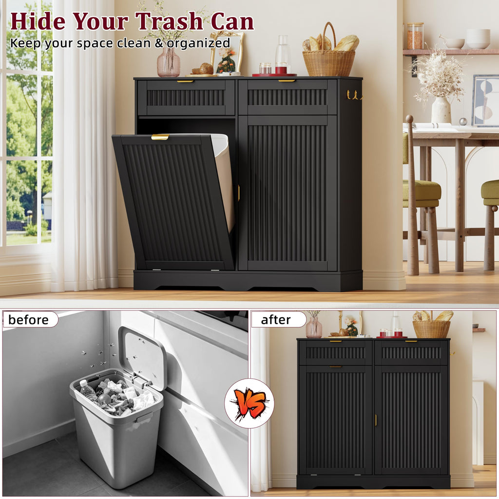 Storage Cabinet with 13 Gallon Tilt Out Trash Can Cabinet, Buffet Cabinet