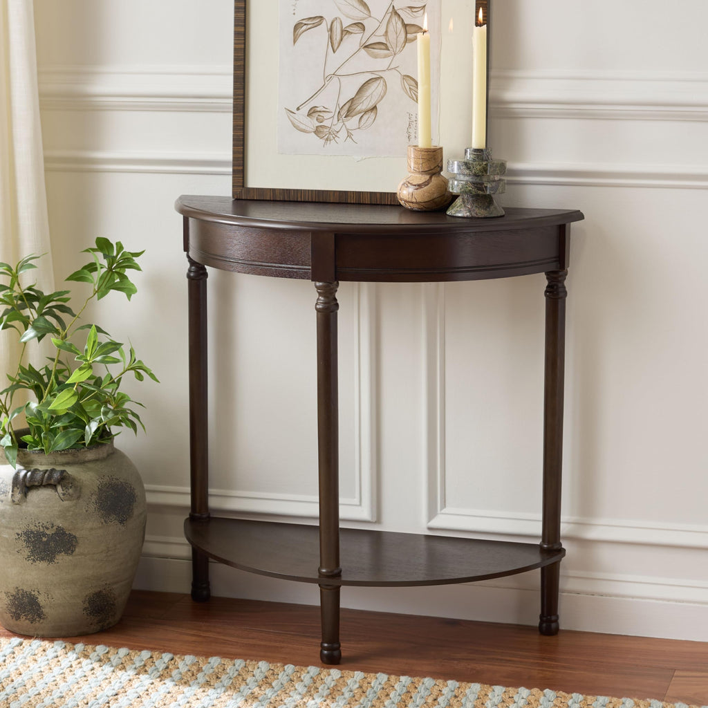 Tinsley Half-Round Console Table - Dark Chocolate - Solid Wood - Farmhouse Demilune Design - Ideal, 28"