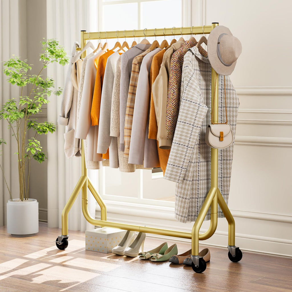 Clothes Clothing Rack, Rolling Heavy Duty Clothes Rack Load 420 LBS With Wheels, Clothes Rack for Hanging Clothes