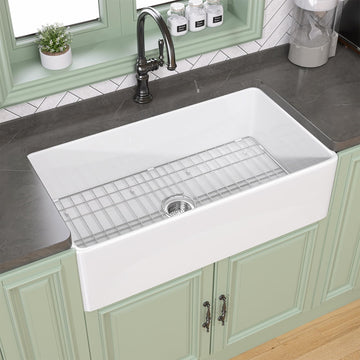 White Farmhouse Sink 30X20 inch Fireclay Farm Sink Apron Undermount Kitchen Sink Single Bowl Extra Wide Large