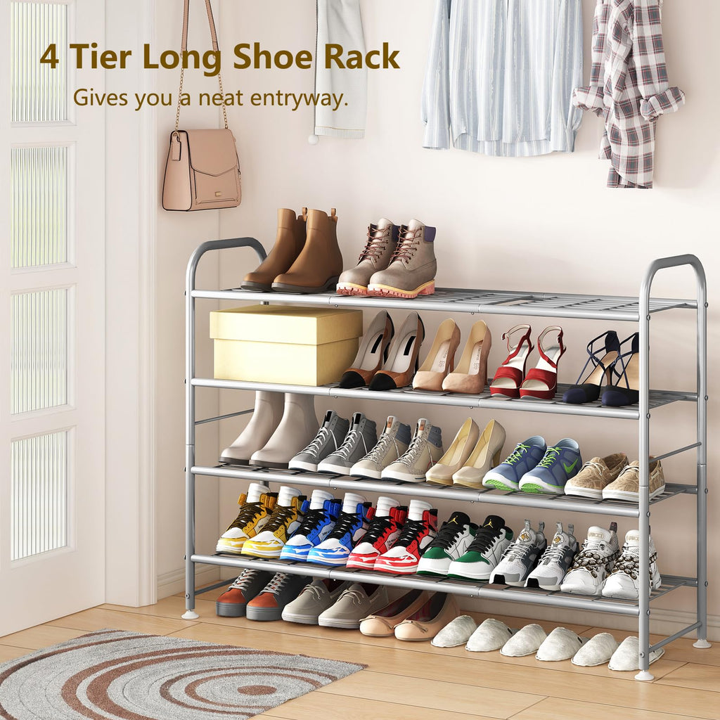 4 Tier Long Shoe Rack for Closet Metal Shoe Organizer