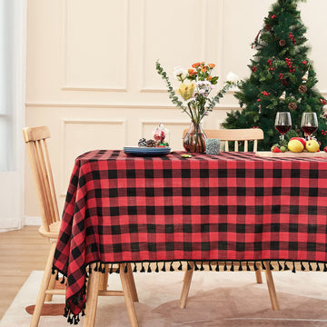 Red Black Buffalo Plaid Christmas Tablecloth 55"x102"