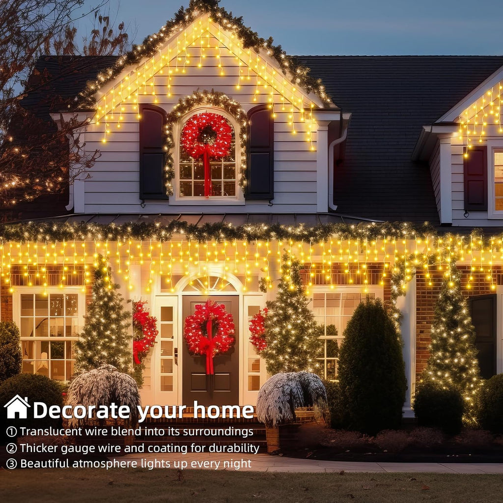 Outdoor Icicle Lights - 480 LED 66+33 FT 8 Modes Curtain Fairy String Light Plug , Waterproof for Eaves Yard