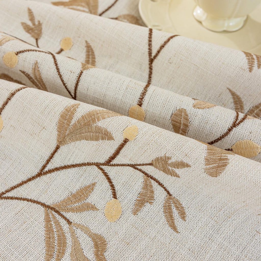 Rustic Waterproof Linen Tablecloth, Heavy Weight Beige Embroidery Table Cloths for Rectangle Tables, Burlap Farmhouse
