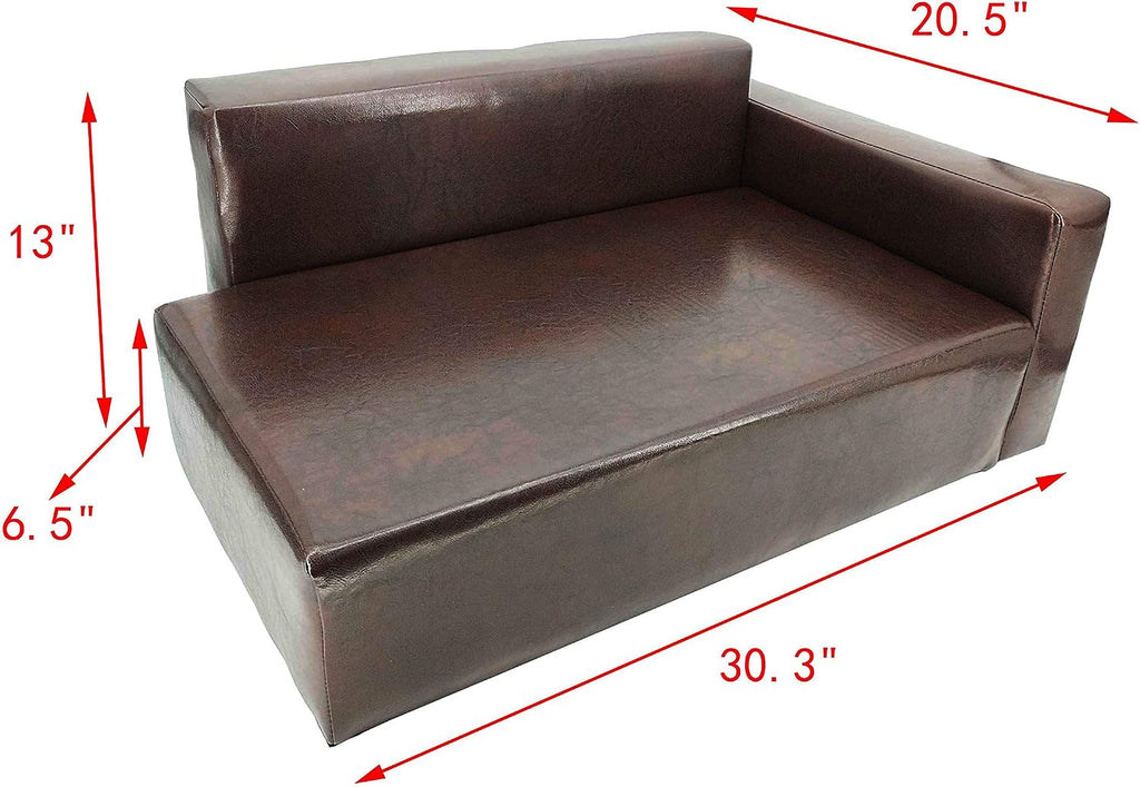 Dog Sofa Bed Brown Synthetic Leather Recliner L Lounge Chair Couch Seat Chaise 30x20x13 Seating Area is 27x16" Great