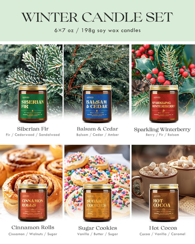 6 Pack Winter Candles Set - 42 oz Candle Gift Scented