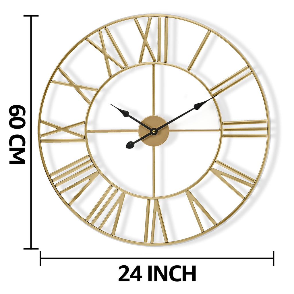 Big Wall Clock, Roman Numeral Decor, Battery Operated (24", Gold)
