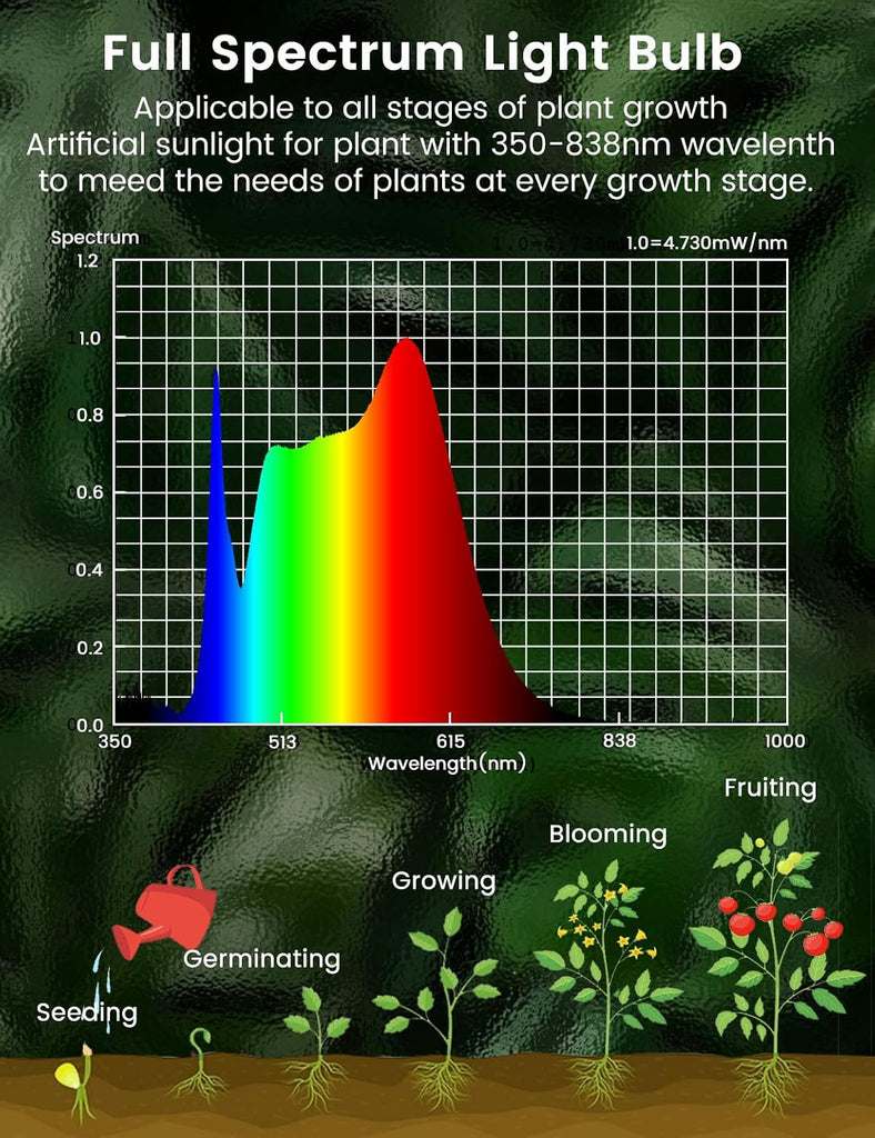 Full Spectrum Light Bulb, Grow Light Bulbs G45 Small Lightbulbs E26 LED 5W Eq 40W Globe 360-Degree PPFD Sunlight