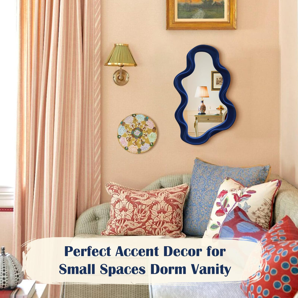 Irregular Wall Mirror Living Room Decor, Decorative Wavy Funky Mirrors with Flocking Touch, Modern Asymmetrical