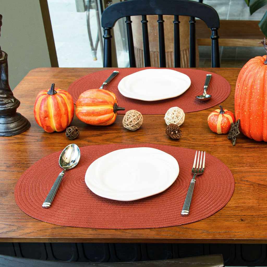 Placemats Set of 4, Woven Oval Braided Dining Table Mats(Rust Orange)