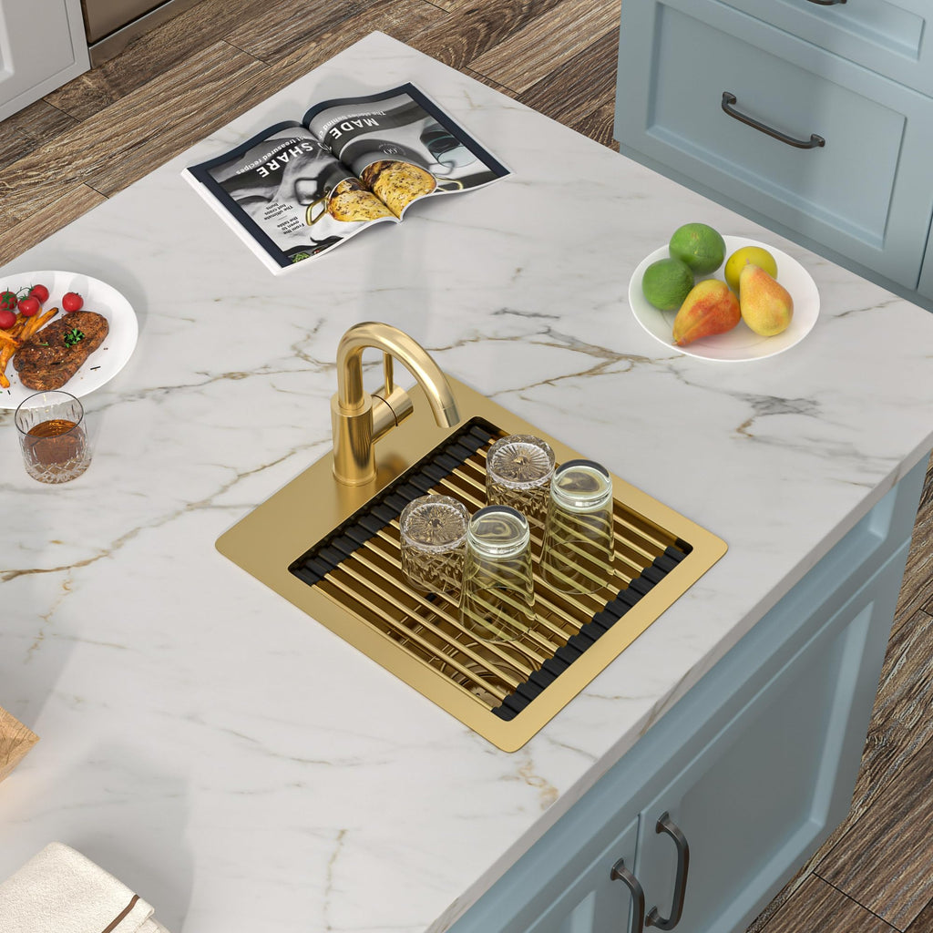 13"x15" Gold Bar Prep Sink Drop In Top Mount Workstation