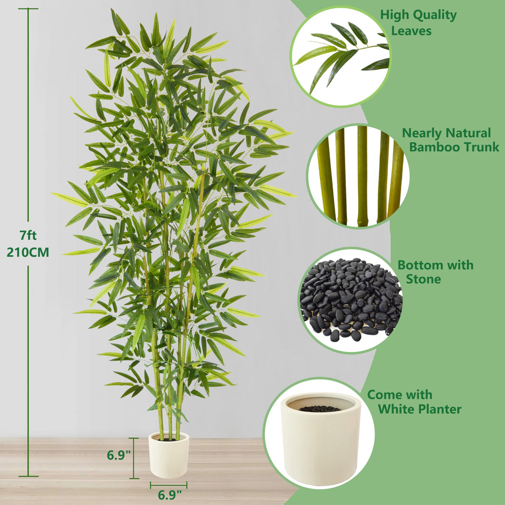 Artificial Bamboo Tree 7ft Green Fake Plant with White Planter