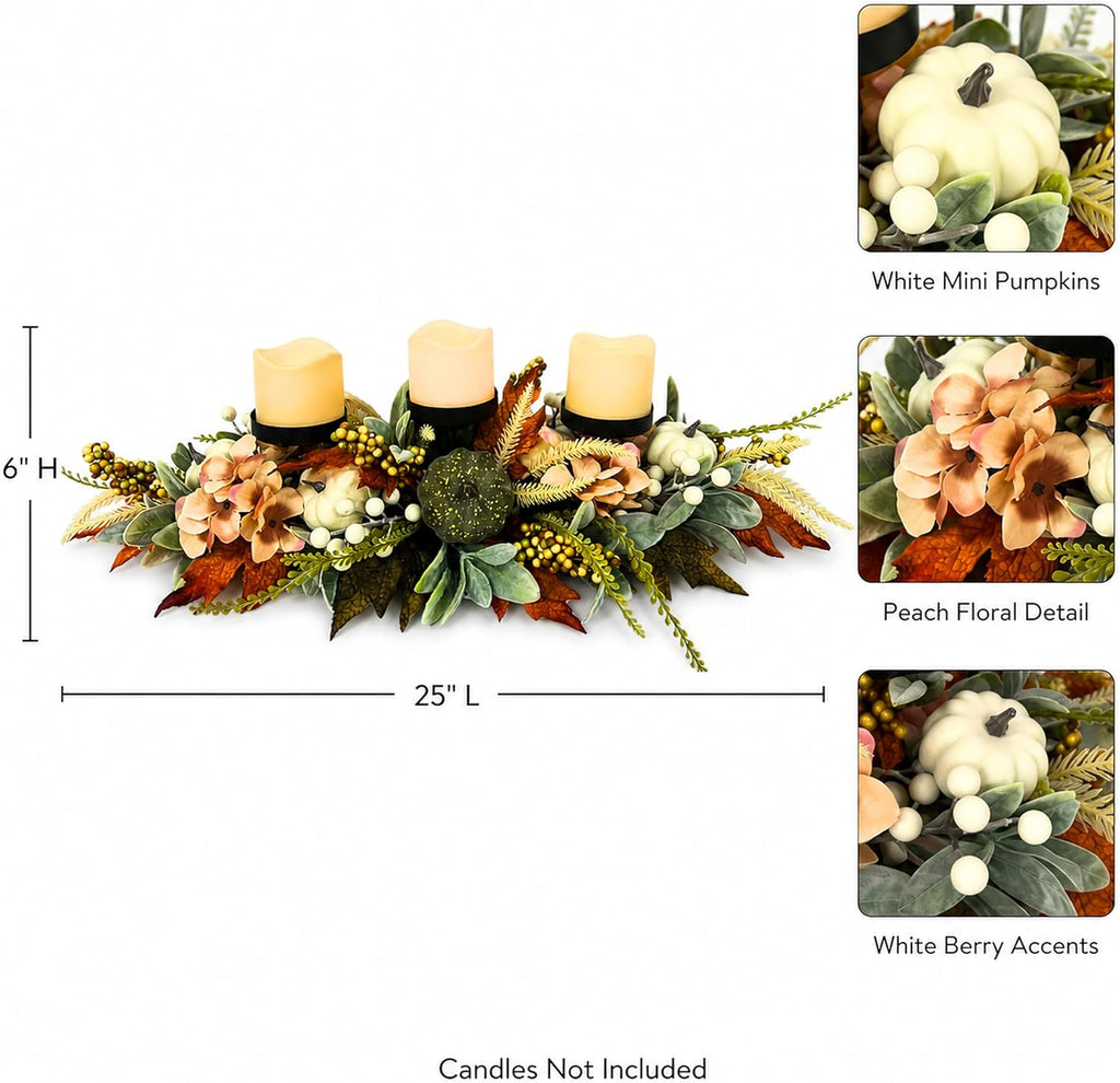 25 Inch Fall Candle Holder Centerpiece with Colorful Pumpkins