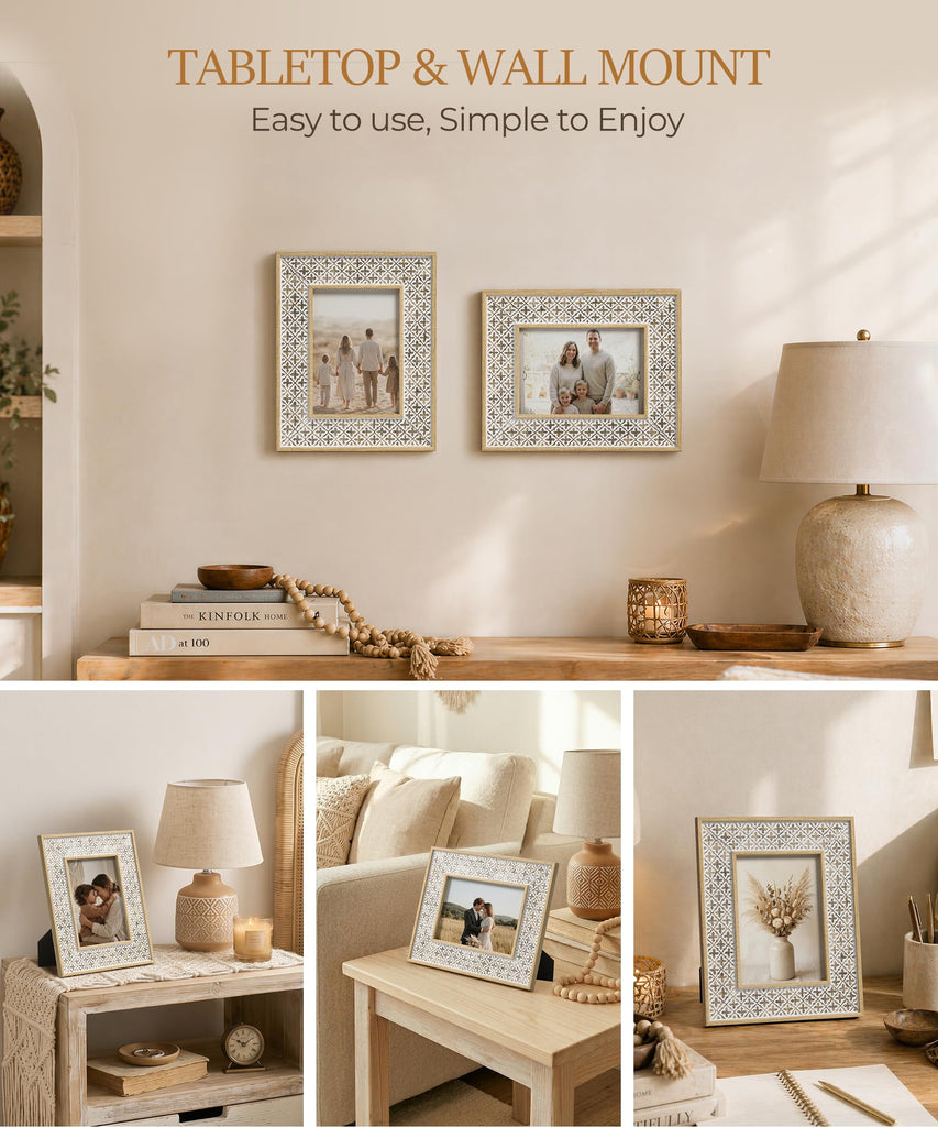 5x7 Boho Picture Frame White Unique Photo Frame