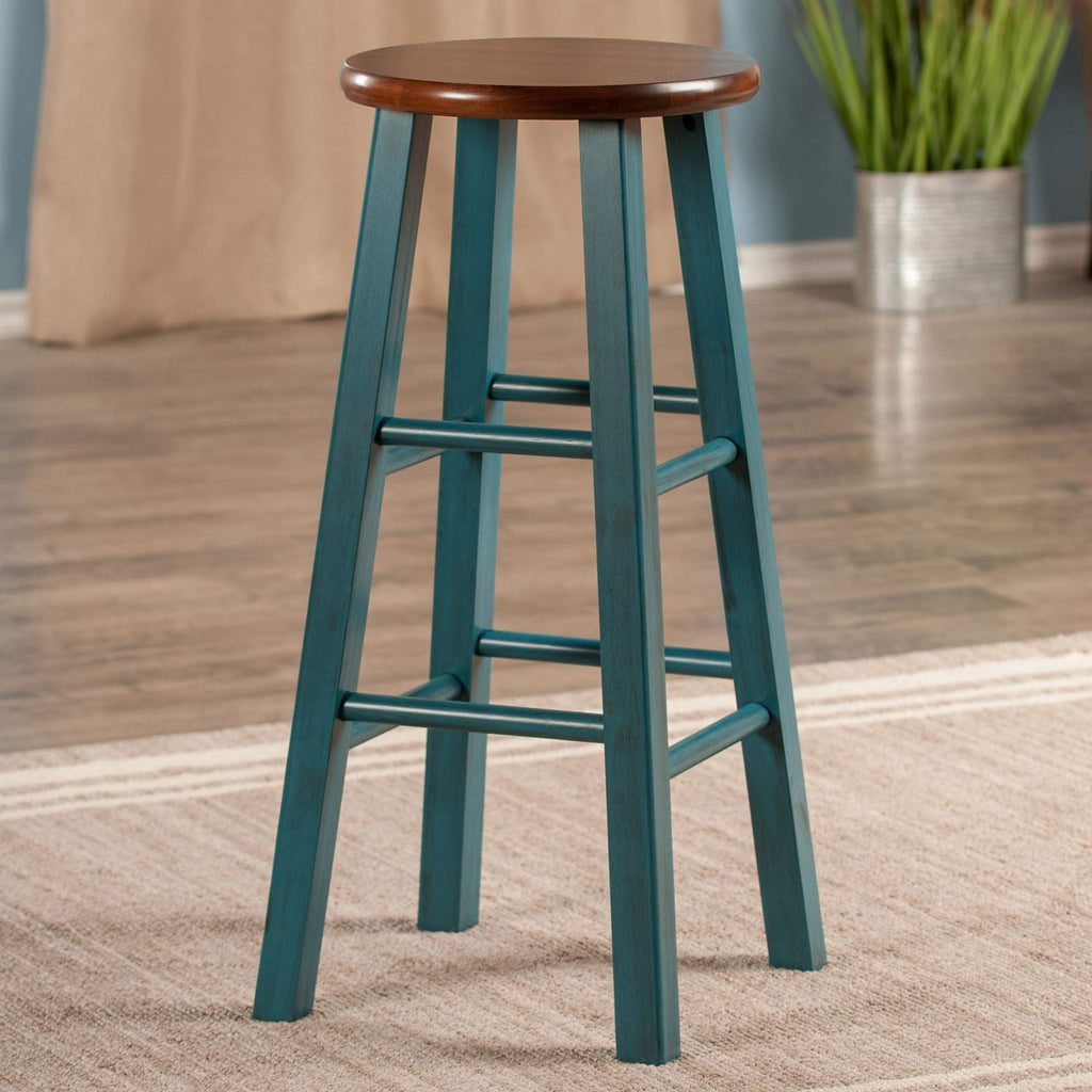 Ivy Square Leg Bar Stool, Rustic Teal and Walnut, 29"