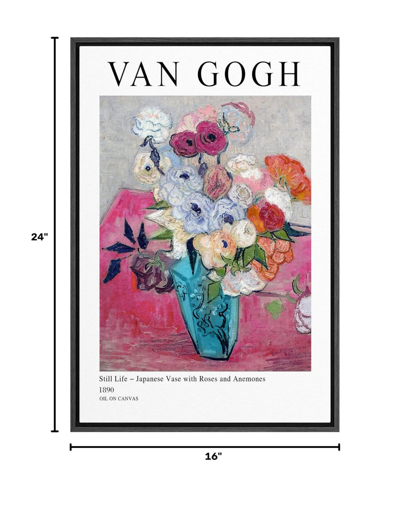 Framed Canvas Print Wall Art Still Life Japanese Roses Van Gogh Botanical Brushstroke Illustrations Fine Art