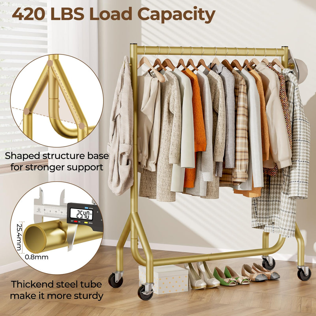 Clothes Clothing Rack, Rolling Heavy Duty Clothes Rack Load 420 LBS With Wheels, Clothes Rack for Hanging Clothes