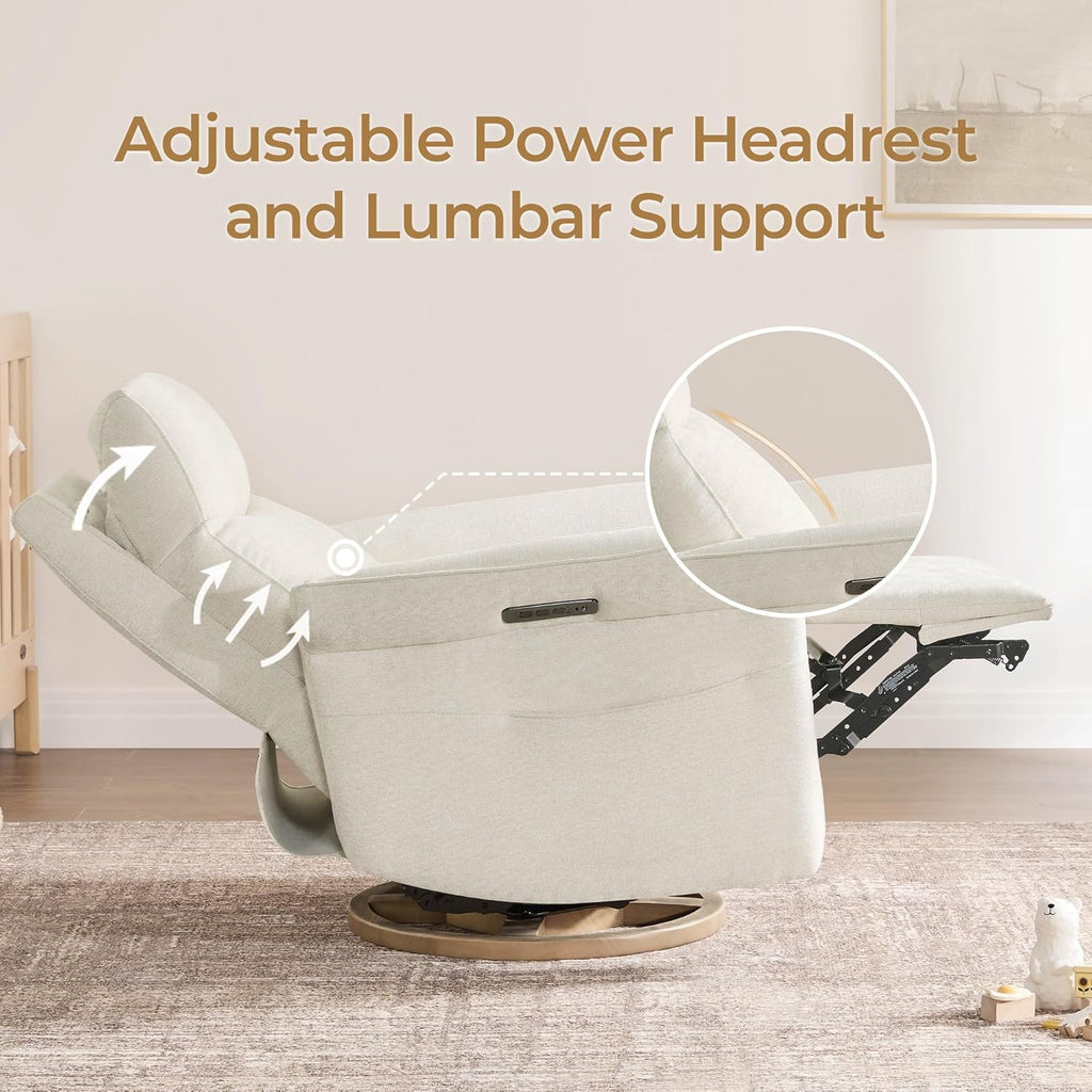 Power Swivel Glider Nursery Recliner Chair, Triple Motor, Linen | Electric Nursery Rocking Chair with Adjustable