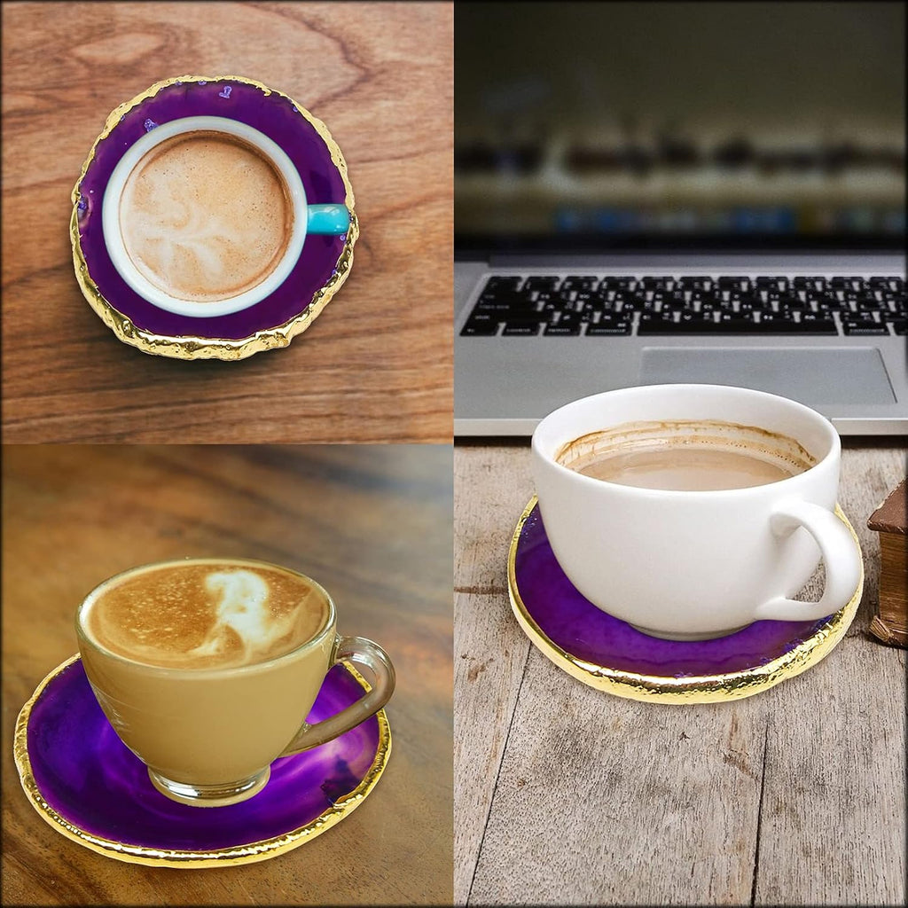 Agate Coasters Crystal Drink Coasters with Gift Box (Purple) - Set of 4