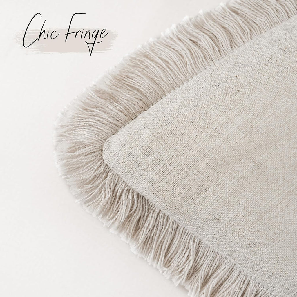 Decorative Linen Fringe Lumbar Throw Pillow Covers Cozy Boho Farmhouse Cushion Cover with Tassel Soft Accent