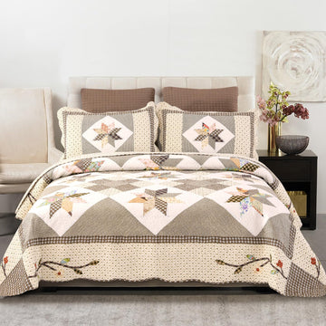 Oversized Bedspread Patchwork Quilt Set (110x118 Inch)