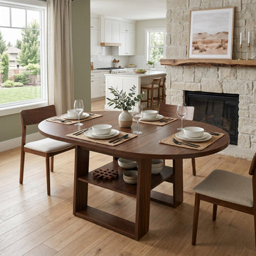 43.3"-59" Rustic Extendable Round Dining Table for 4-6, Walnut