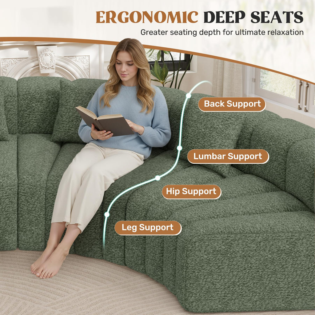 Oversized Curved Cloud Couch, 6 Seater Modern Modular Sectional Sofa, Convertible Boneless Couches, No Assembly