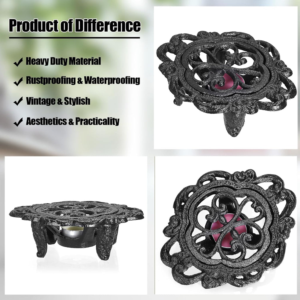 Cast Iron Teapot Warmer Dish Cups Heater Decorative Trivet with Tealight Holder - Rustic and Heavy Duty Tealight