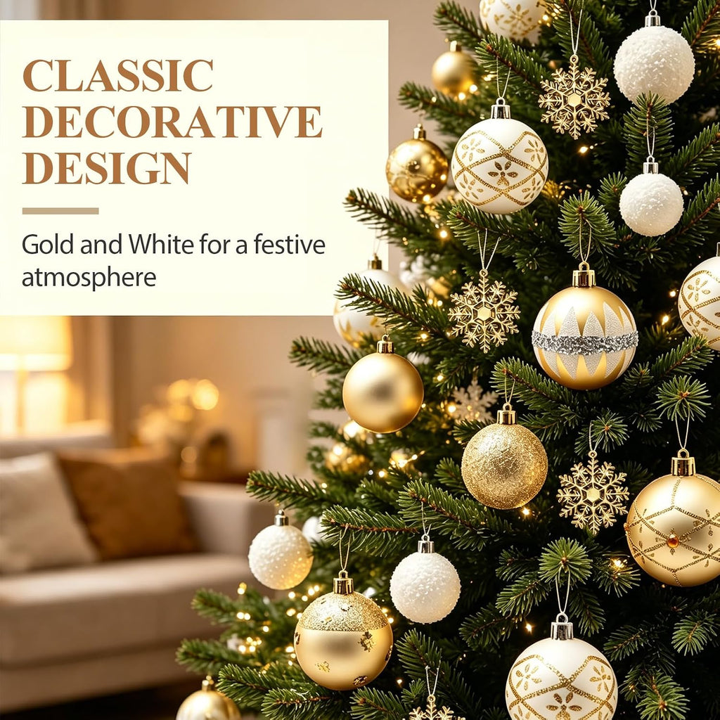 Festive Christmas Ball Ornaments Set, Shatterproof Decorative Baubles, Hanging Decorations for Holiday Tree - Set of 45