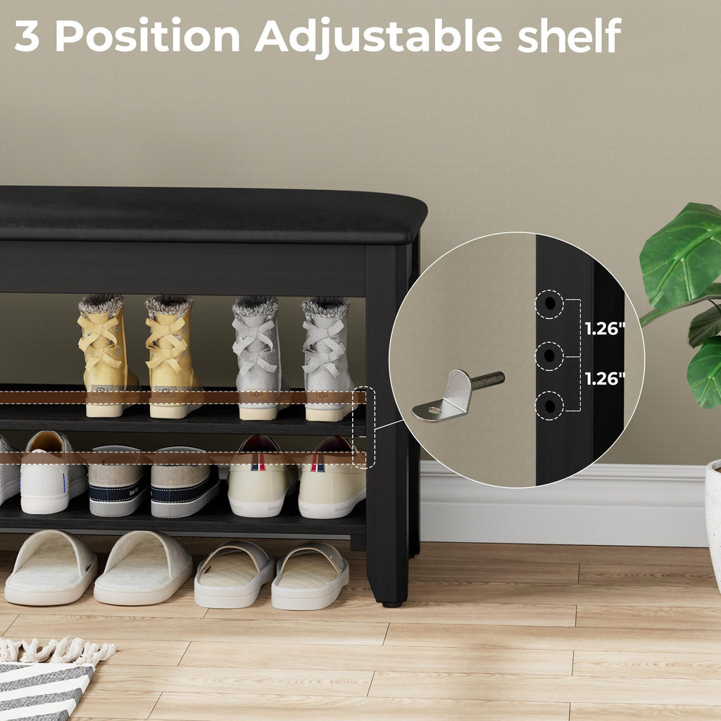 39.4" Wide Solid Wood Shoe Rack Bench with Flip-Top Storage