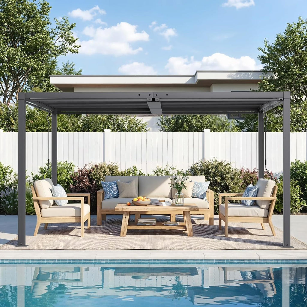 Louvered Pergola 10' x 13', Outdoor Aluminum Pergola with Reinforced Steel Roof