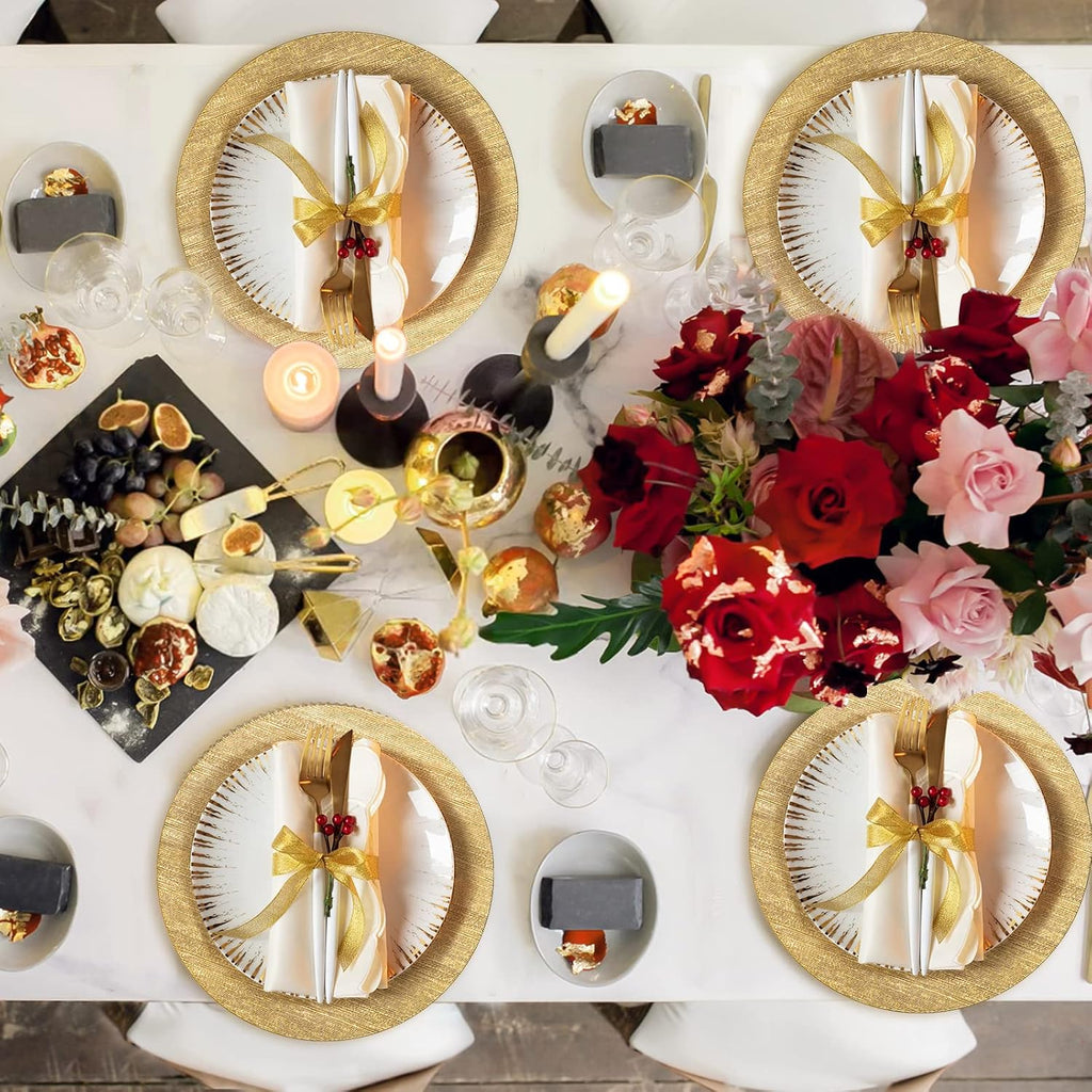 Gold Charger Plates, 13" Plastic Chargers for Dinner Plate - Set of 12