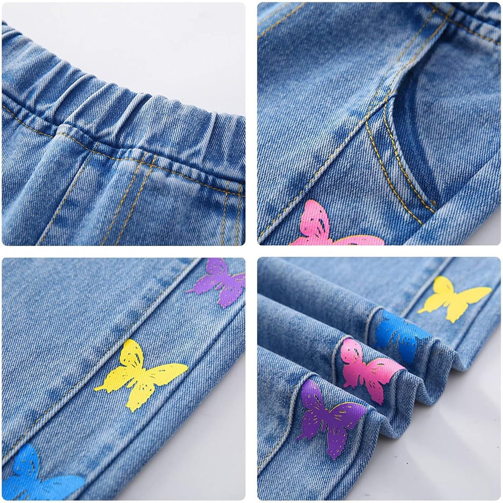 Girls Jeans Denim Elastic Wasit Wide Leg Baggy Pants Kids Clothes