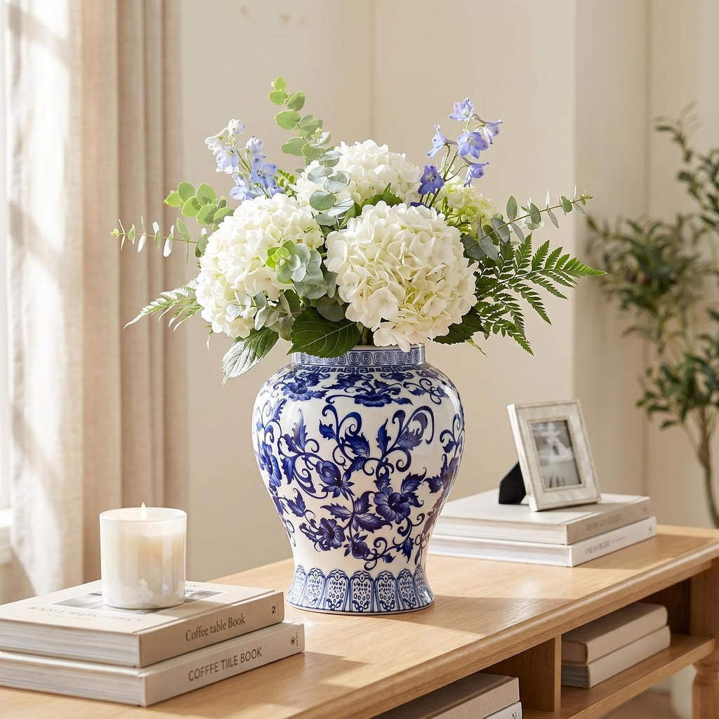 Blue and White Vase, Chinoiserie Decor Ginger Jar, Ceramic Jar with Lid, Decorative Jars, Blue and White Decor (Blue - Set of 30