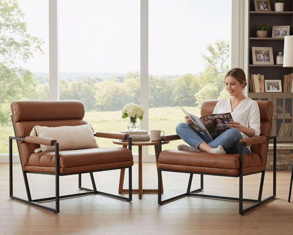 Modern Accent Chair, Brown PU Leather Living Room Chair