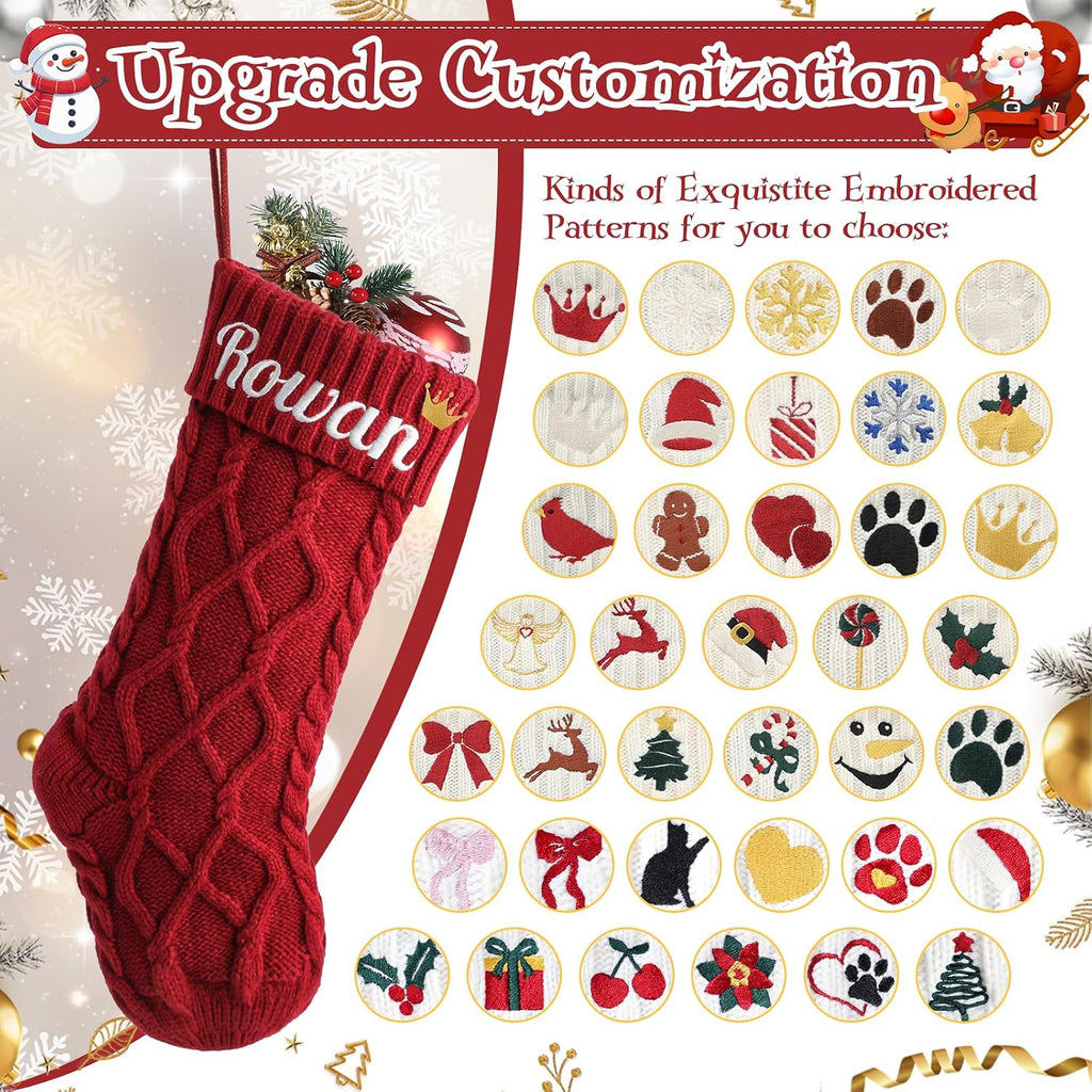 Stockings with Embroidered Name 18" Large Customized Stockings for Fireplace Hanging Decoration,Knitted Xmas - Set of 4