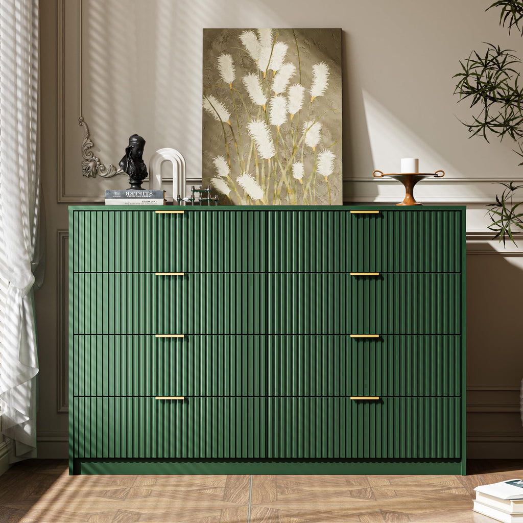 55" Wide Fluted 8-Drawer Double Dresser, Green