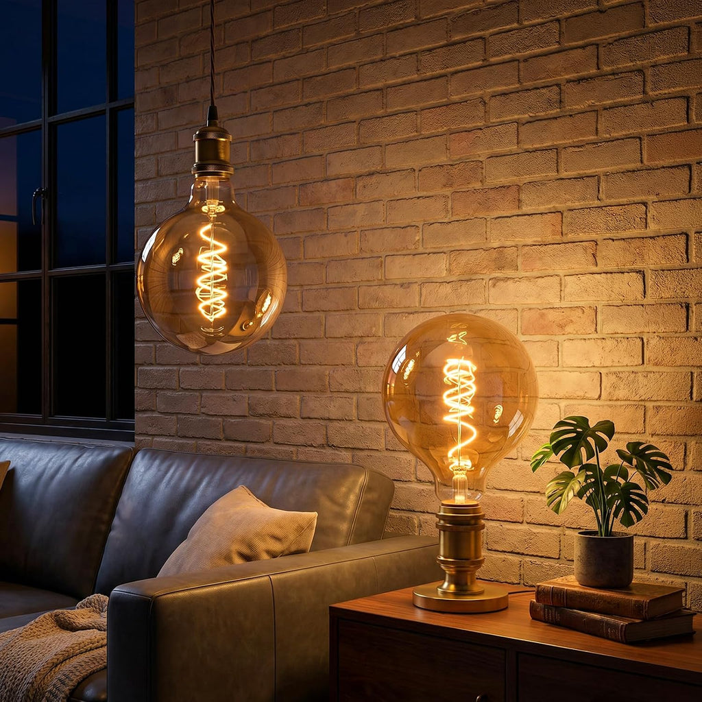 Oversized LED Edison Bulb 60 Watt, E26 Base Dimmable 2700K, Amber