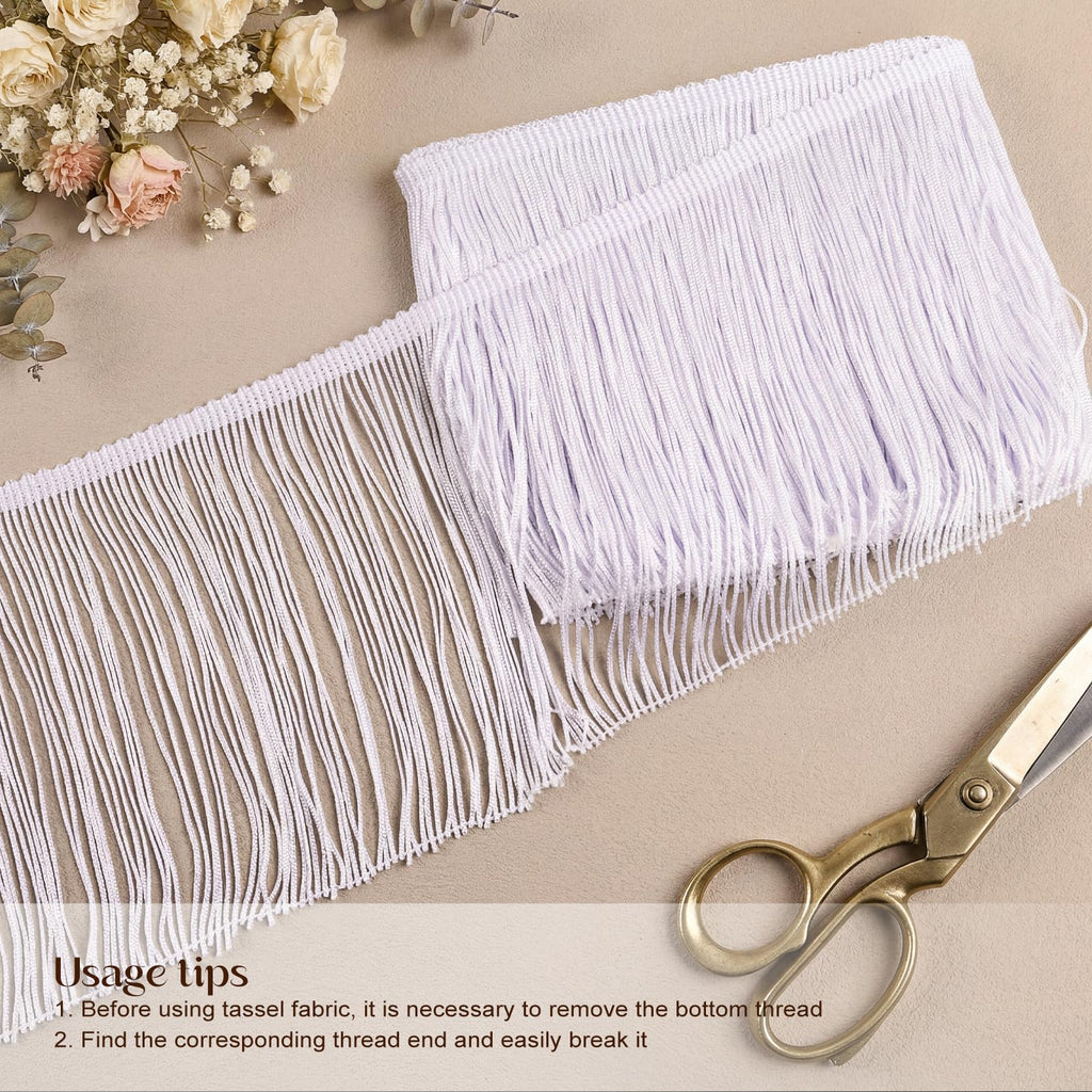 6 Inch Chainette Fringe Trim, Tassel Sewing Trim (White, 5Yard) - 5 Yard