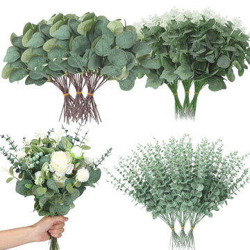 1000 Pcs Mixed Artificial Eucalyptus Leaves Stems Bulk Green