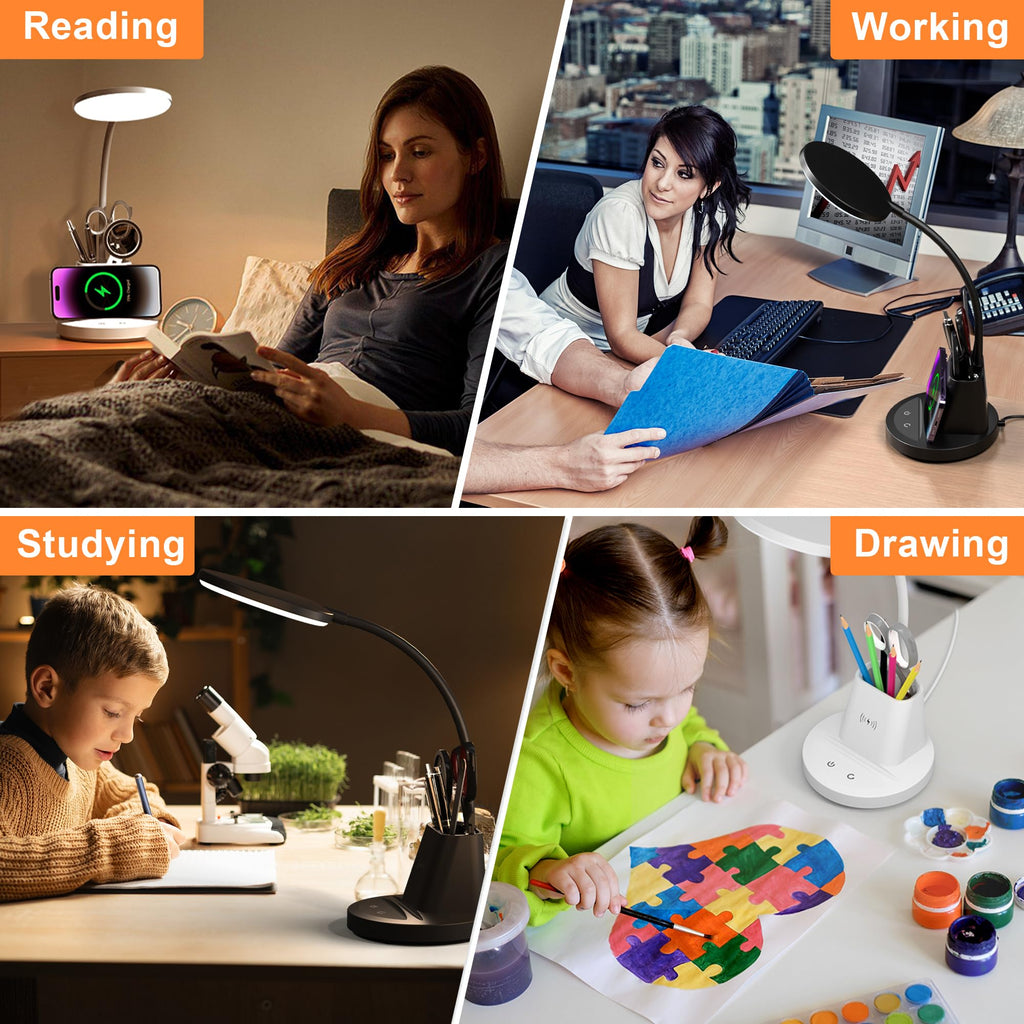 LED Desk Lamp with Wireless Charger, Black