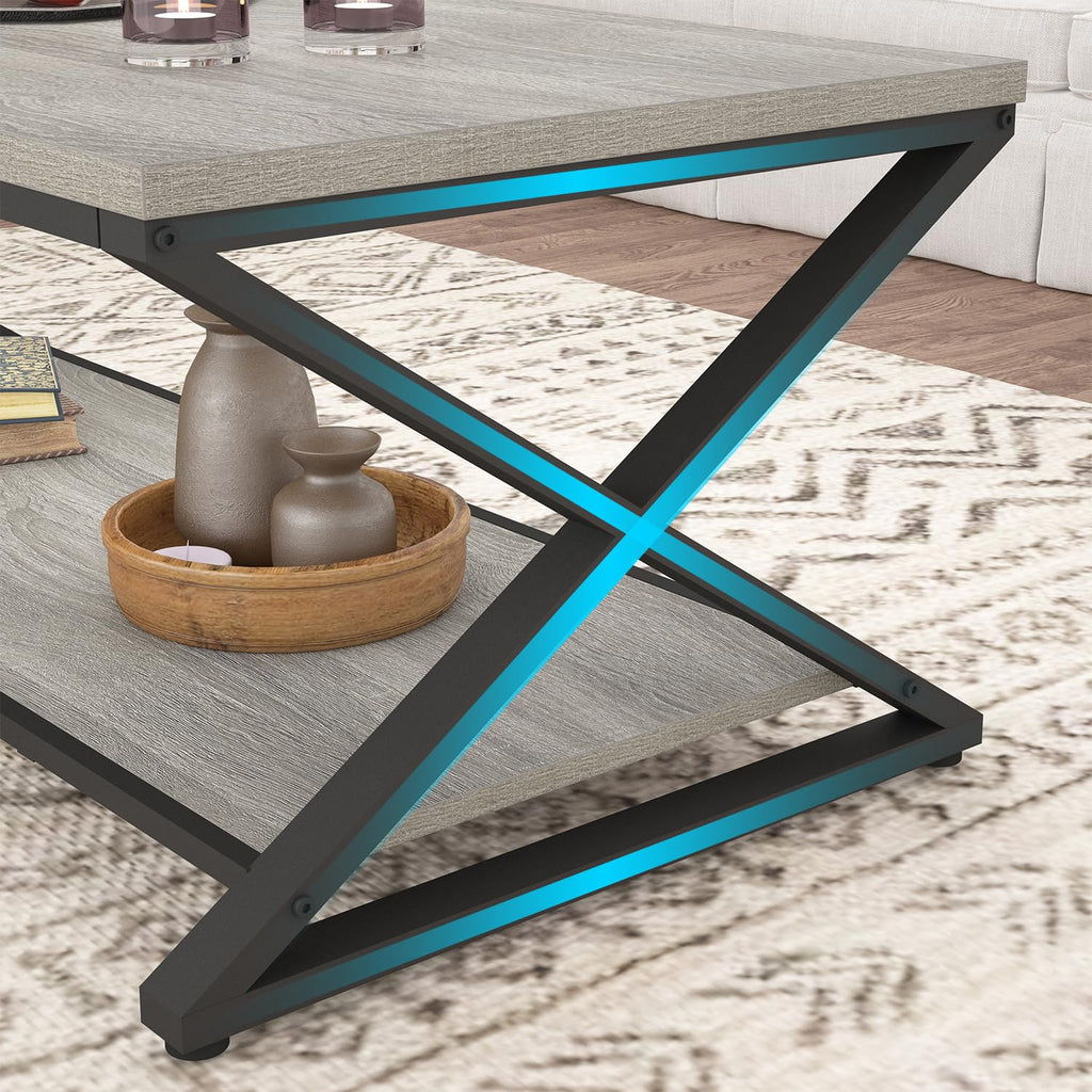 39" Rectangle Coffee Table with Storage, Grey Oak