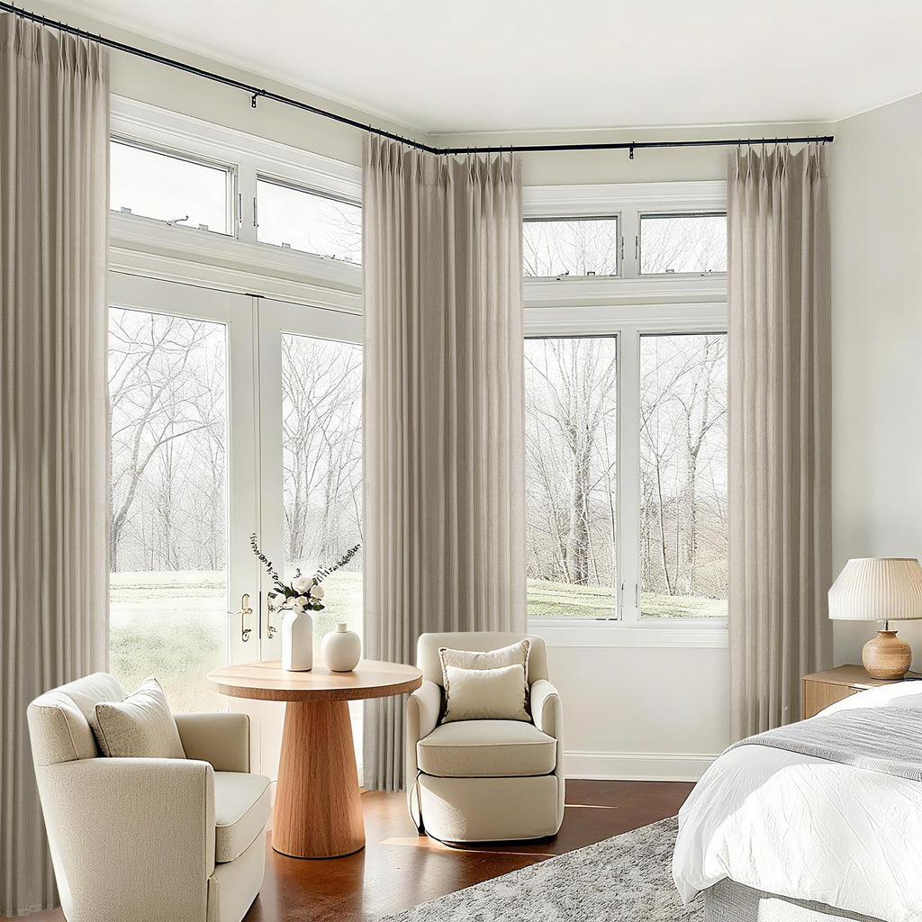 96 Inch Pinch Pleated Linen Textured Curtains Burlywood Birch