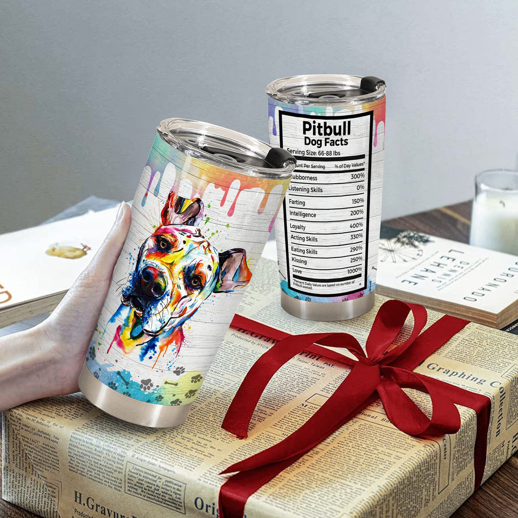 Pitbull Tumbler 20oz, Funny Pitbull Dog Facts, Pitbull Gifts for Dog Lovers