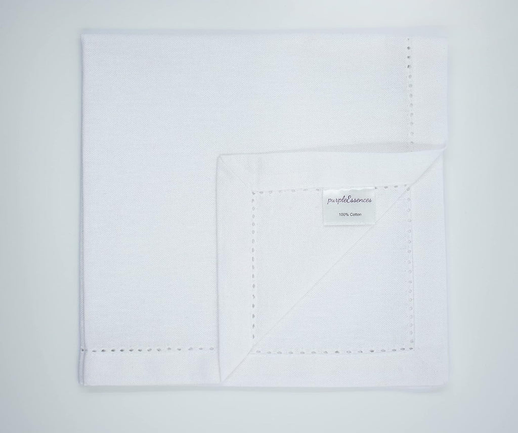 Set of 12 Hemstitch Cloth Dinner Napkins 100% Cotton - Soft Durable Washable - Ideal for Wedding Spring Easter Summer
