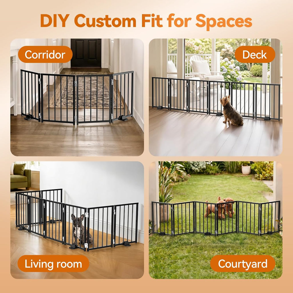 Small Dog Gate Indoor, Up to 48" W Freestanding Pet/Puppy Fence, Black