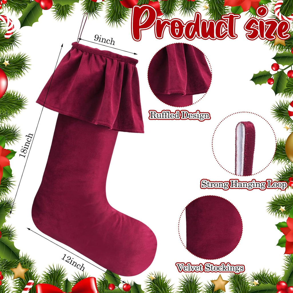 Inch Burgundy Velvet Christmas Stockings Ruffled Cuff - Set of 4