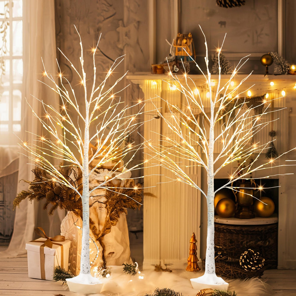 144 LED Lighted Birch Tree, 6 FT Pre-lit Artificial Christmas Trees for Thanksgiving Christmas Decorations Indoor