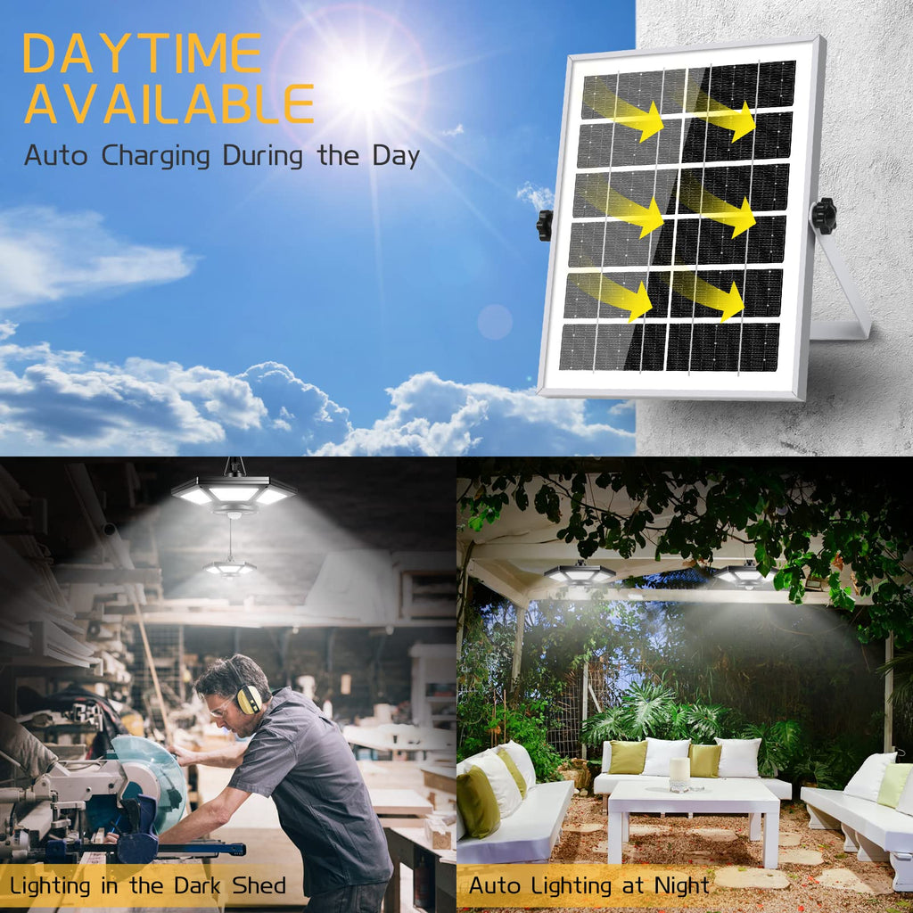 Solar Pendant Lights, Dual Head Solar Shed Lights with Motion Sensor for Outdoor, 180 LED Solar Indoor Lights with