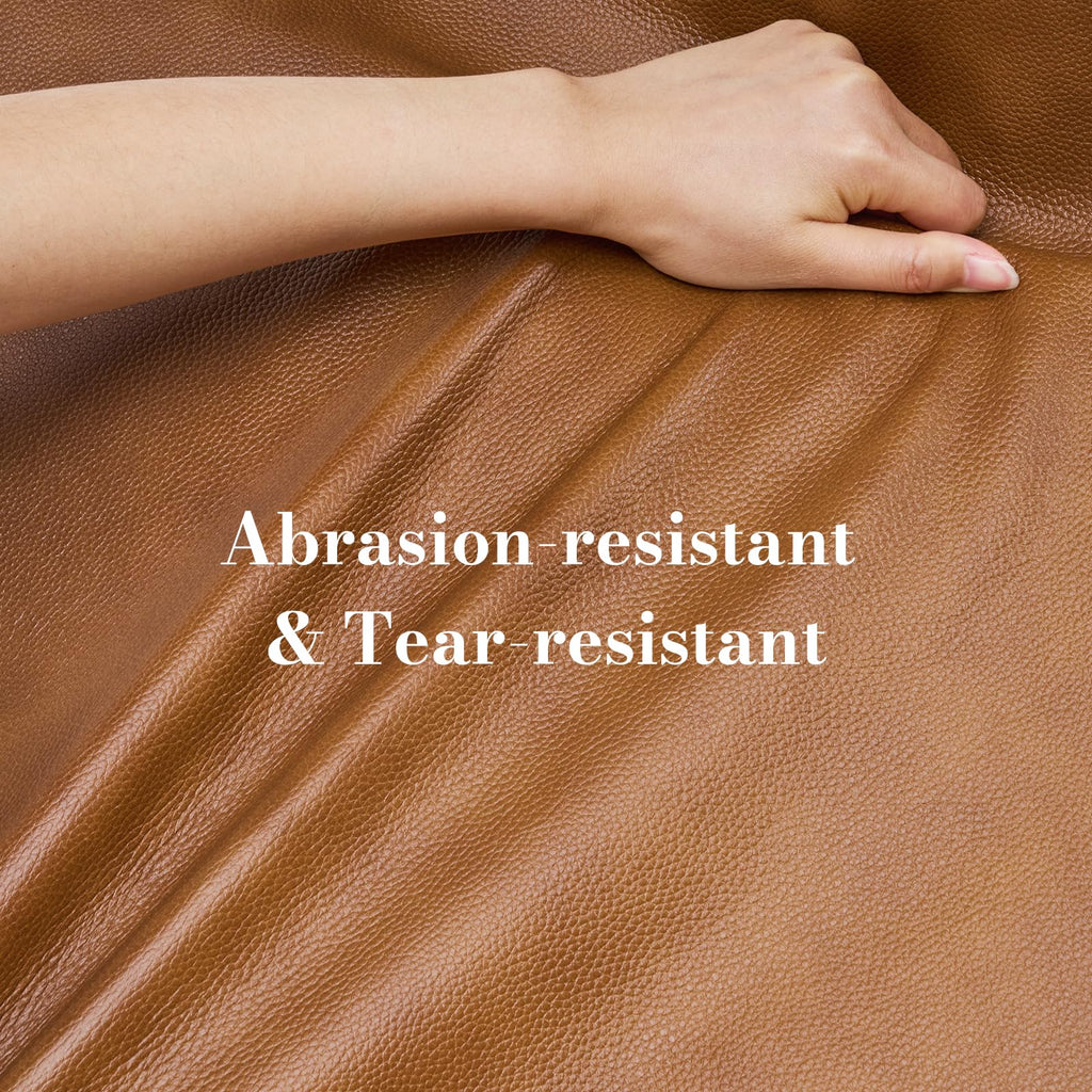 Square Genuine Leather Pouf Ottoman, No-Assembly Modern Footrest (Tan)